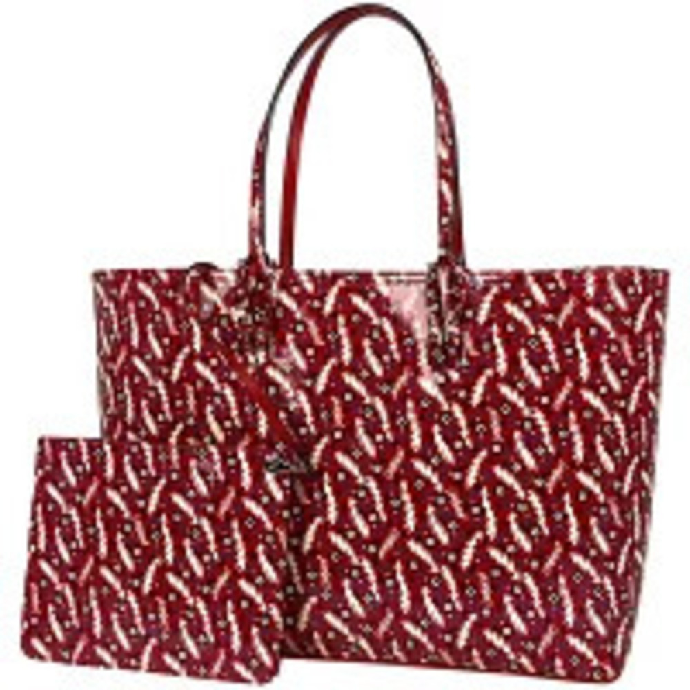 Christian Louboutin Cabata Tote Bag Shoulder Studded Patent Vernis Leather Red